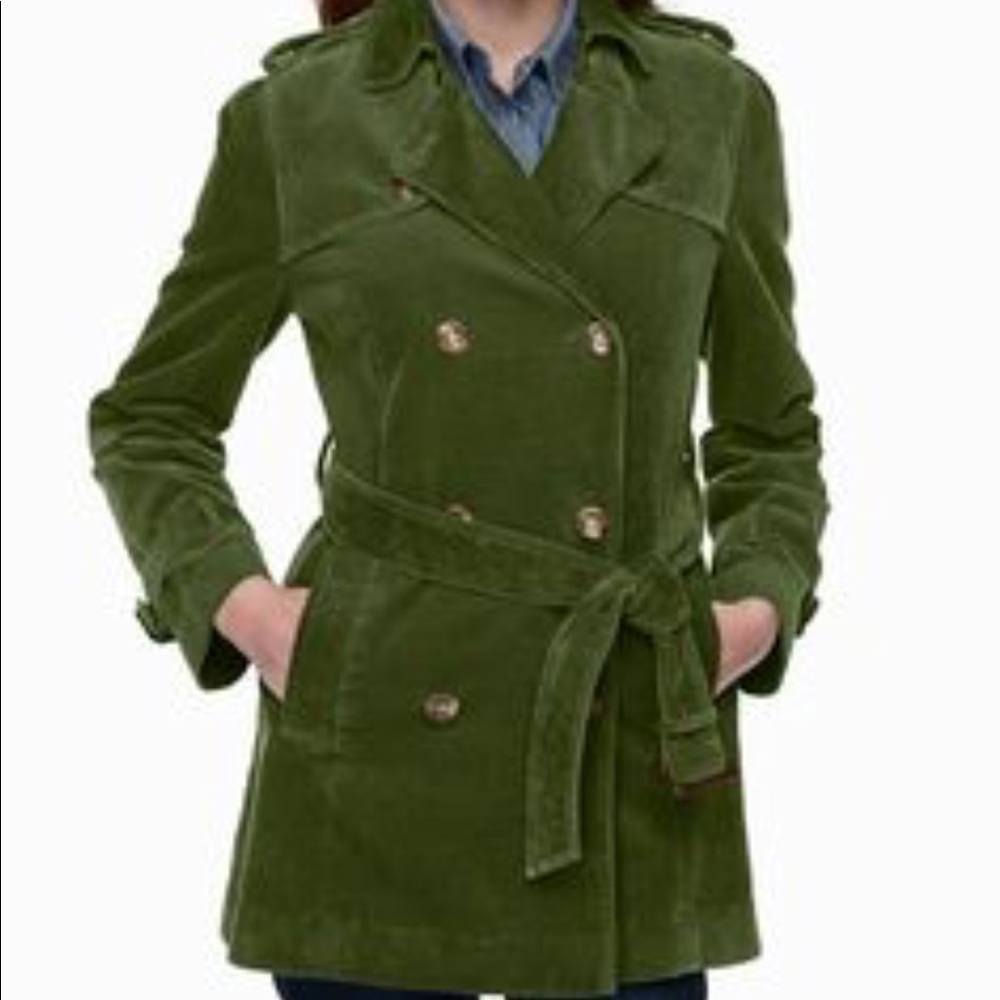 LL Bean Corduroy Blue Belted Trench Coat